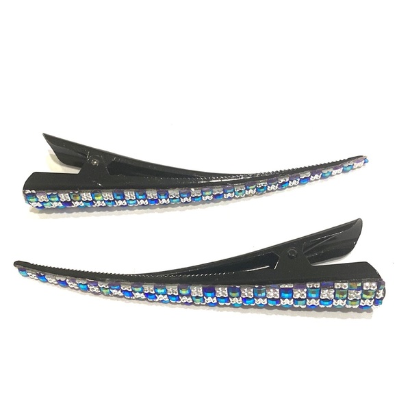 Updo Hair Clips Set Of 2 Shimmering Blue Squares - Picture 3 of 5